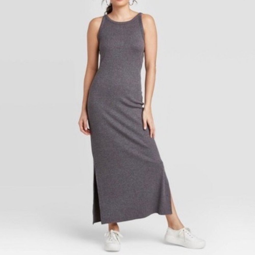 SOLD⚡️ A New Day Ribbed Fitted Gray Maxi Dress